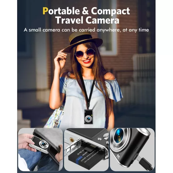 Digitale camera, 1080p, 44 MP, fotocamera met 16x digitale zoom, draagbare compacte camera, vlogging, digitale camera voor kinderen, tieners, beginners