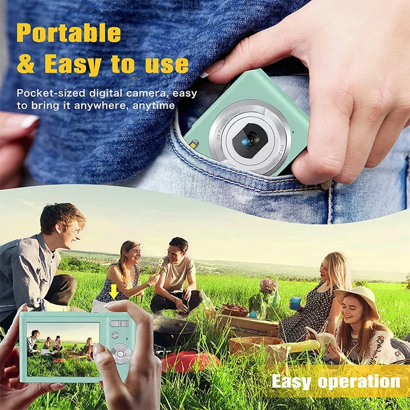 Digitale camera 1080P FHD 44MP met 2,4 inch LCD-scherm, 16x digitale zoom, compacte draagbare vlogcamera met 32 GB SD-kaart voor kinderen, tieners, studenten, beginners (roze