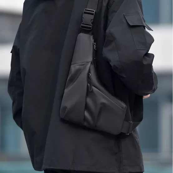 Hjkiopc Borstzak, sling bag voor heren, kleine schoudertas, outdoor, waterdicht, casual herentas, lichte riemtas voor werk, reizen, wandelen, dagelijks gebruik enz., zwart, 9 cm x 17.5 cm x 30 cm