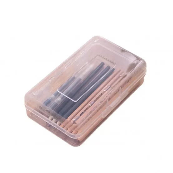 4 stuks pennenbak met deksel Kunststof kantoorartikelen Organizer Kleine doorzichtige opbergdozen Stapelbare Multifunctionele opbergdoos voor schrijfwaren Kunstbenodigdheden Gereedschapsdelen Craft